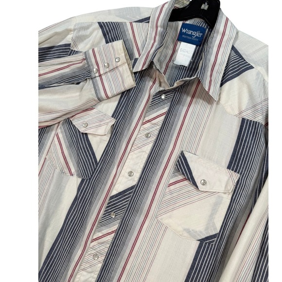 Wrangler Other - VTG Wrangler Western Pearl Snap Shirt Striped Red Cream Blue 2XL Yoke Americana